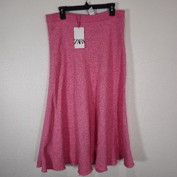 New Zara Long Textured A Line Barbie Pink Maxi Flounce Skirt 2929/469  Size XL - Picture 4 of 12